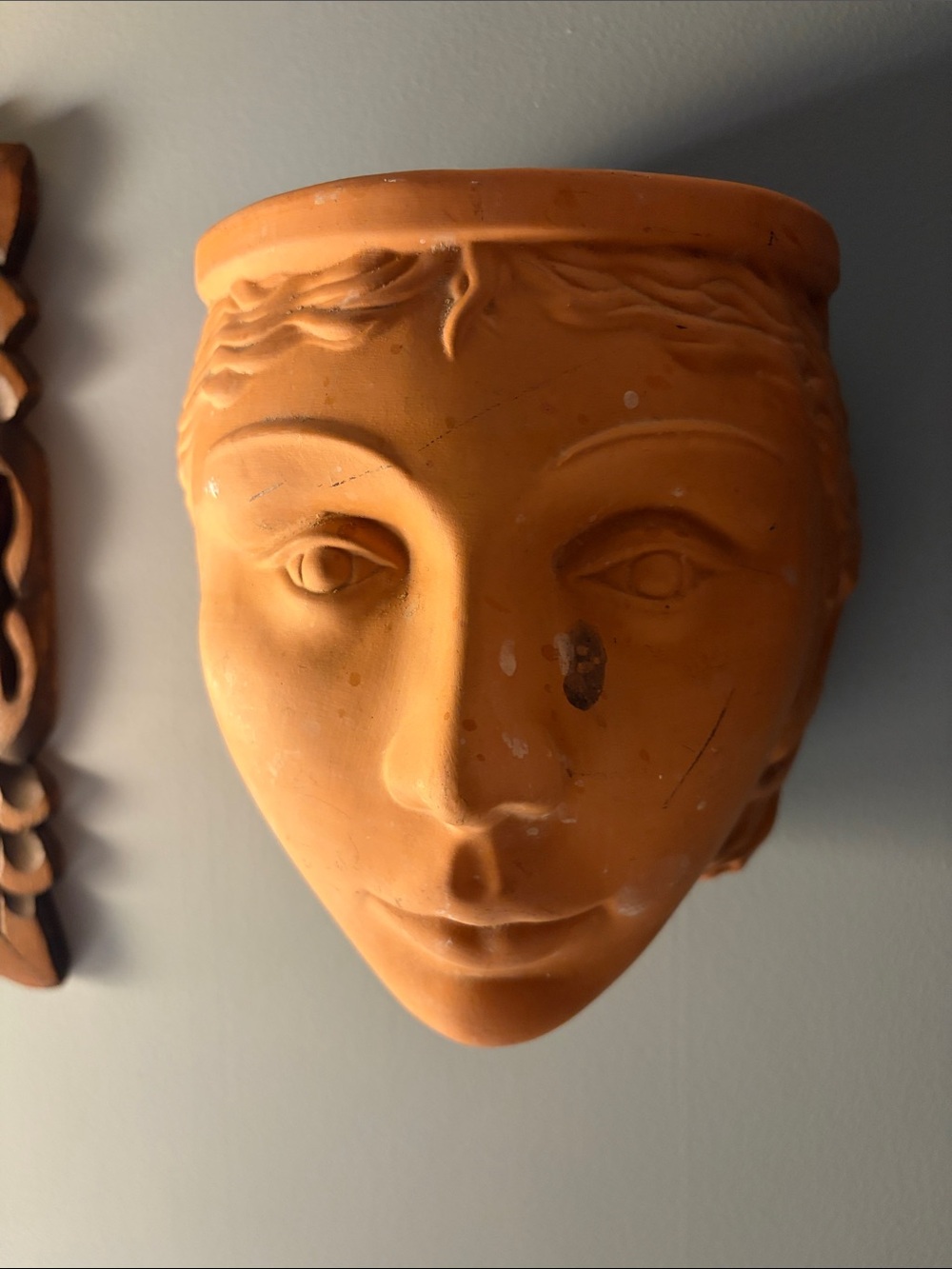 Vintage Rookes Pottery England Terracotta Goddess Face Wall Planter